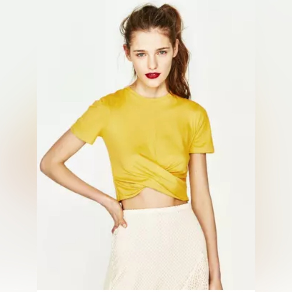 Zara Mustard Twist Front Crop Top